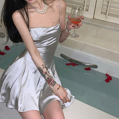 Silver Satin A-Line Mini Dress