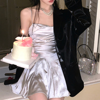 Silver Satin A-Line Mini Dress - Thumbnail 1