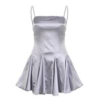 Silver Satin A-Line Mini Dress - Thumbnail 5