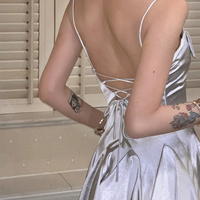 Silver Satin A-Line Mini Dress - Thumbnail 4