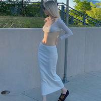 2PCS White Rose Long Sleeve Crop Top + Maxi Skirt - Thumbnail 5