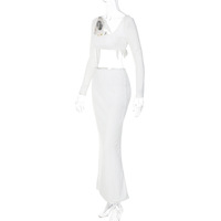 2PCS White Rose Long Sleeve Crop Top + Maxi Skirt - Thumbnail 6