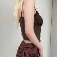 Brown Lace Patchwork Crop Top - Thumbnail 3
