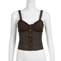 Brown Lace Patchwork Crop Top - Thumbnail 4