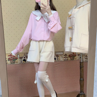 Cute Soft Pastel Pink Sailor Collar Long Sleeve T-Shirt Top - Thumbnail 4