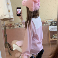 Cute Soft Pastel Pink Sailor Collar Long Sleeve T-Shirt Top - Thumbnail 5