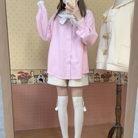 Cute Soft Pastel Pink Sailor Collar Long Sleeve T-Shirt Top - Thumbnail 6
