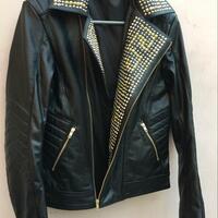 Handmade Men Punk Gold & Sliver Studded Black With Slashed Pockets - Thumbnail 1