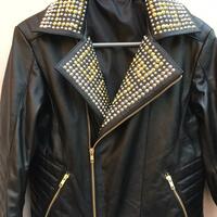 Handmade Men Punk Gold & Sliver Studded Black With Slashed Pockets - Thumbnail 3