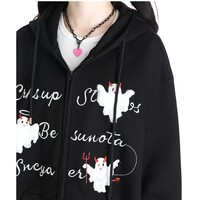 Cute Pink Black Khaki Halloween Ghost Cat Ears Oversize Hoodie Jacket - Thumbnail 4