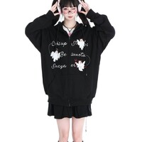 Cute Pink Black Khaki Halloween Ghost Cat Ears Oversize Hoodie Jacket - Thumbnail 5