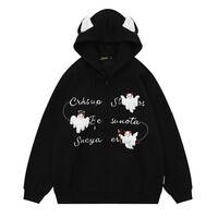 Cute Pink Black Khaki Halloween Ghost Cat Ears Oversize Hoodie Jacket - Thumbnail 7