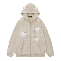 Cute Pink Black Khaki Halloween Ghost Cat Ears Oversize Hoodie Jacket - Thumbnail 8