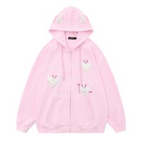 Cute Pink Black Khaki Halloween Ghost Cat Ears Oversize Hoodie Jacket - Thumbnail 6