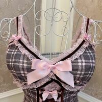 Sweetheart Princess Black Pink Plaid Coquette Camisole Tank Top  - Thumbnail 4
