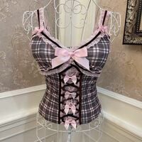 Sweetheart Princess Black Pink Plaid Coquette Camisole Tank Top  - Thumbnail 1