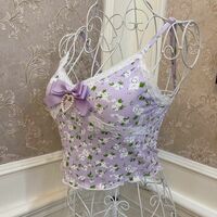 Sweetheart Princess Purple Floral Coquette Camisole Tank Top - Thumbnail 4