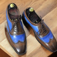 New Stylish Wing Tip Brogue Toe Lace Up Brown Blue Colour Genuine Leather Shoes for Men's - Thumbnail 1