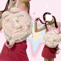 White Bunny Rabbit Doll Plush Fluff Cute Mini School Backpack Bag - Thumbnail 1