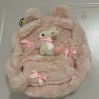 White Bunny Rabbit Doll Plush Fluff Cute Mini School Backpack Bag - Thumbnail 5