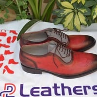 Bespoke Handmade Red Gray Suede Leather Men Formal Dress Oxford Shoes - Thumbnail 2