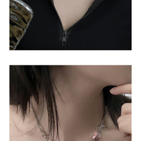 Silver Thorn Chain Jewelry Pink Heart Love Pendant Necklace - Thumbnail 3