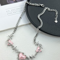 Silver Thorn Chain Jewelry Pink Heart Love Pendant Necklace - Thumbnail 7