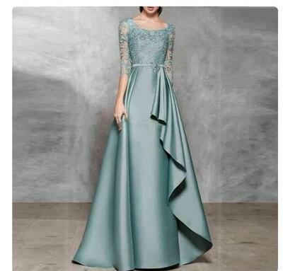Satin Simple Mother of the Bride/ Groom Dress 3/4 Sleeves A-Line Wedding Guest Gowns Applique Zipper Dress Women For Wedding Party