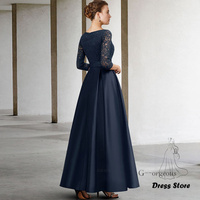 Dark Blue Mother of the Bride/Groom Dresses V-Neck A-Line Long Wedding Guest Gowns Satin Elegant Dress Women For Wedding Party - Thumbnail 1