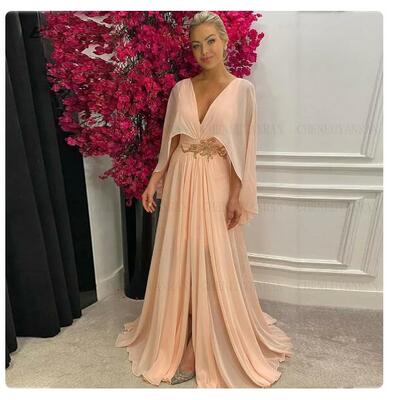 Elegant dress women for wedding party formal  chiffon v-neck sexy mother of the bride /groom dresses for weddings a line