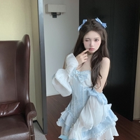 Sweet Coquette Princess Blue & White Dress Long Sleeves - Thumbnail 6