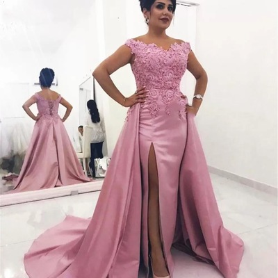 Mother of the bride/groom  dresses with overskirt appliques off shoulder corset back wedding party formal evening gowns plus size