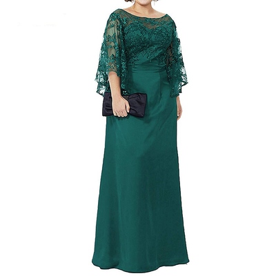 Lace Chiffon Mother Of The Bride Dress Half Sleeves Plus SizeFloor Length Royal Blue Green Elegant Evening Prom Dress A-Line