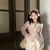Sweet Coquette Princess Pink Long Sleeve Suit Top & White Skirt Set - Thumbnail 5