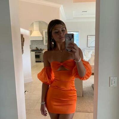 Sexy off shoulder orange short homecoming dresses，1592 - Thumbnail 2