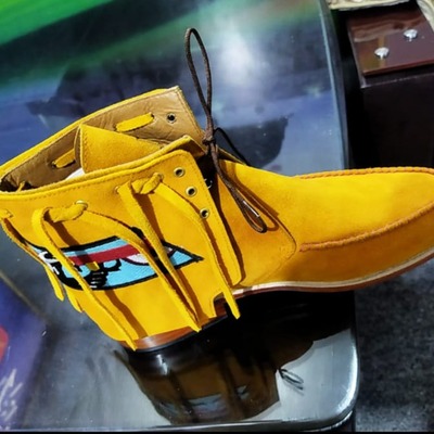 Yellow suede leather beautiful men cowboy fringes boot