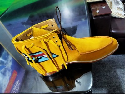 Yellow Suede Leather Beautiful Men Cowboy Fringes Boot