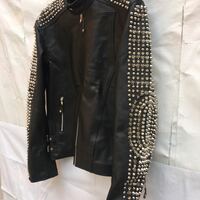 New Men's Punk Silver Studded Black Leather Biker Jacket - Thumbnail 2