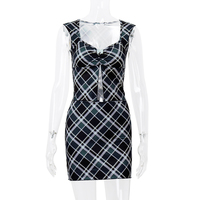 2PCS Black & White Plaid V Neck Top + Mini Skirt  - Thumbnail 5