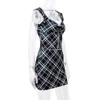 2PCS Black & White Plaid V Neck Top + Mini Skirt  - Thumbnail 6