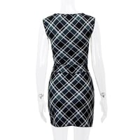 2PCS Black & White Plaid V Neck Top + Mini Skirt  - Thumbnail 7