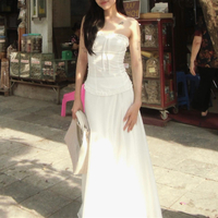 2PCS White Strapless Lace Ruffle Top + Long Skirt Set - Thumbnail 2