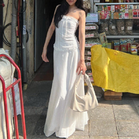 2PCS White Strapless Lace Ruffle Top + Long Skirt Set - Thumbnail 4