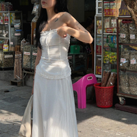2PCS White Strapless Lace Ruffle Top + Long Skirt Set - Thumbnail 5