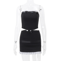 2PCS Black & White Strapless Top + Pleated Mini Skirt  - Thumbnail 6