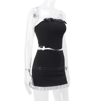 2PCS Black & White Strapless Top + Pleated Mini Skirt  - Thumbnail 7