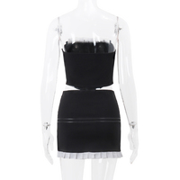 2PCS Black & White Strapless Top + Pleated Mini Skirt  - Thumbnail 8