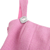 2PCs Pink Tweed Square Collar Top + Shorts Set - Thumbnail 5