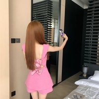 2PCs Pink Tweed Square Collar Top + Shorts Set - Thumbnail 8