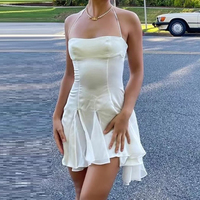 Pink Satin Halter Tie Mini Dress  - Thumbnail 4